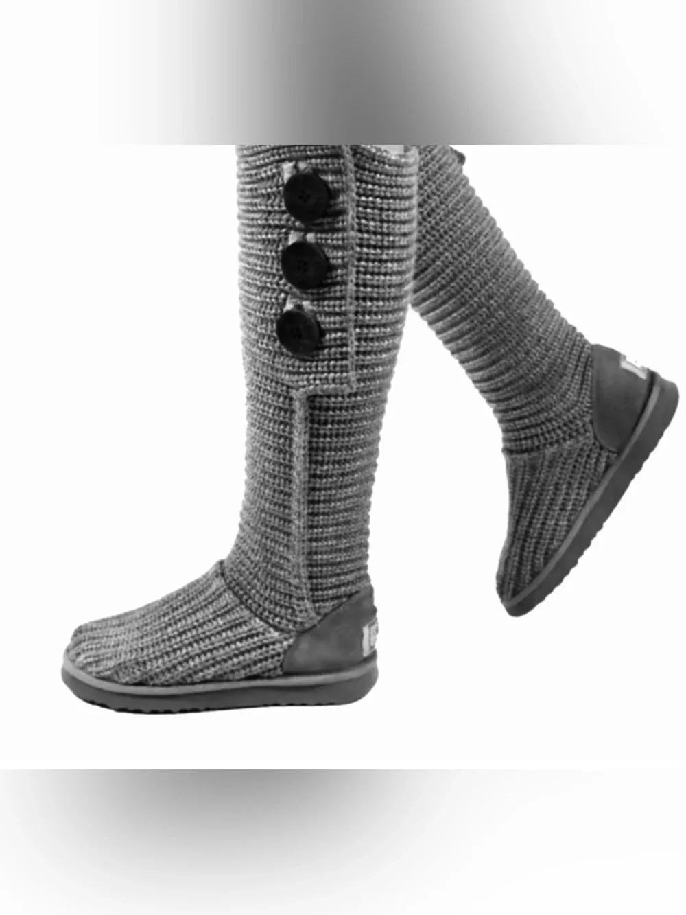 UGG Gray Knit Button Knee-High Boots
